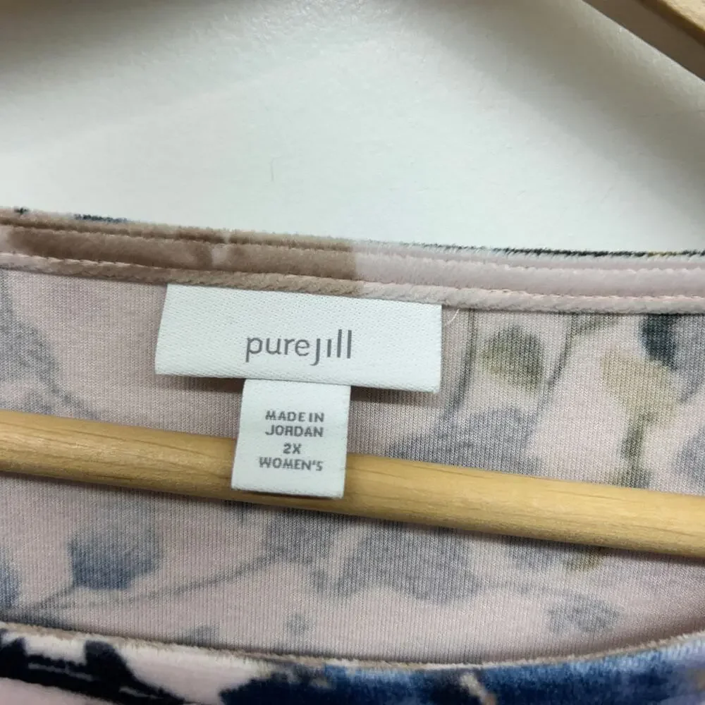 J Jill Velvet Flower Floral Long Sleeve Top Plus Size 2X Purple Blue Long Sleeve - Picture 6 of 7